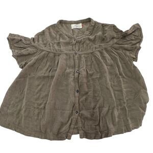 Stella Forest Blouse Womens 38 Medium Brown Green Button Front Flowy Top Boho